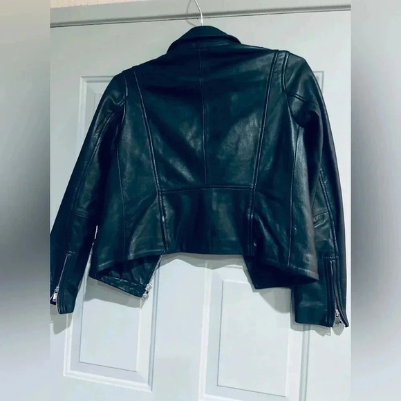 ZARA Womens sz Xs  Vegan leather Cropped Moto Jacket black New - Picture 7 of 15
